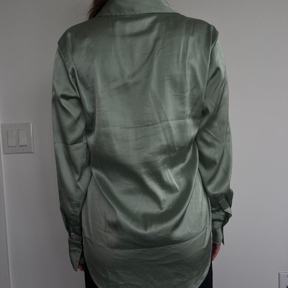 H&M Satin/Silk Sage Green Button Down Blouse - Size Small - Picture 2 of 3